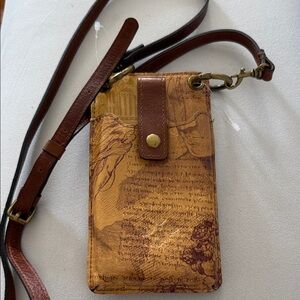 Patricia Nash Tan and Brown Leather phone carrier Crossbody Bag